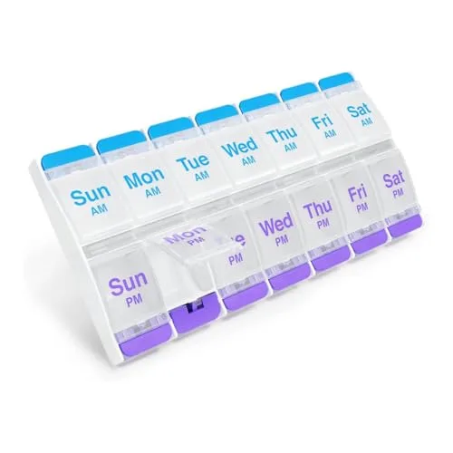 EZY DOSE weekly AM/PM pill organizer with large day-labeled compartments and push-button lids