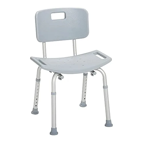 Drive Medical adjustable-height shower chair with a backrest, drainage holes, and non-slip rubber feet